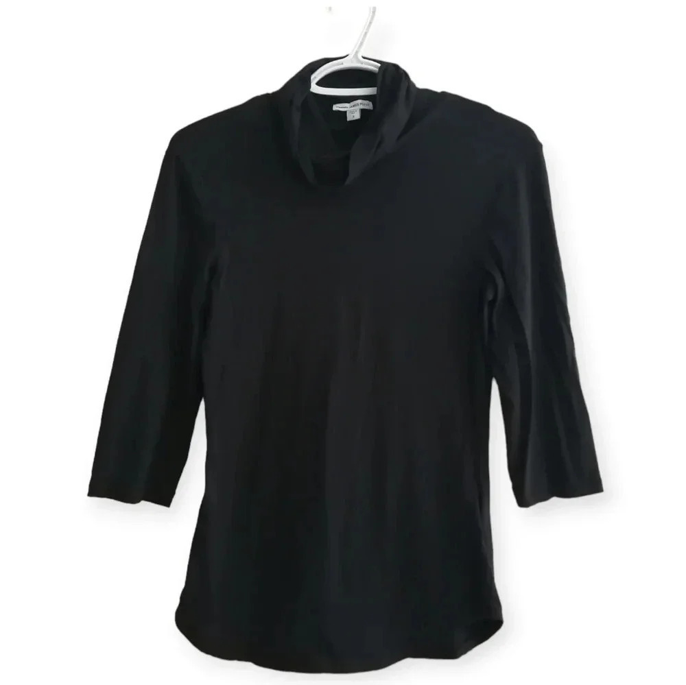 James Perse 3/4 Sleeve Lightweight Cowl Neck Black Top Size 3 or Large